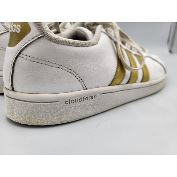 Adidas Cloudfoam Advantage Women’s White/Gold 3 Stripe Shoes Size 9 US - Picture 4 of 11